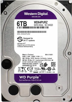 Obrázek produktu pro Western Digital WD Purple 6TB WD64PURZHDD 3,5palcový pevný disk 5400 otáček za minutu 24/7
