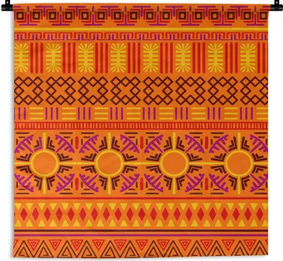 Produktbild von MuchoWow® Wandteppich Wandbehang Muster - Orange - Sonne 90x90 cm Tapisserie Dekoration Wandtuch - Wandaufhänger