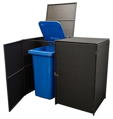 Produktbild von Mülltonnenbox 2er groß Stahl + Polyrattan mocca
