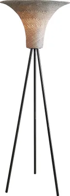 Produktbild von SalesFever Stehleuchte mit Geflechtschirm Natur/Schwarz 152 cm | Schirm Palmblatt | Schwarz satiniertes Metallgestell | B 55 x T 55 x H 152 cm | natur – schwarz