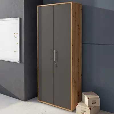 Image de Saponara - Armoire 2 Portes, 79x188h cm Chêne Marron, 4 Étagères