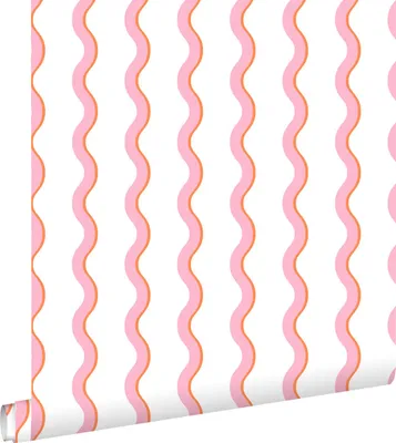 Immagine prodotto di ESTAhome carta da parati strisce ondulate rosa, arancione e bianco 50 x 900 cm