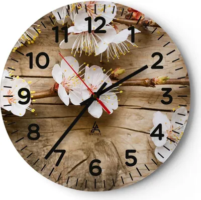 Produktbild von Wanduhr - Rund - Glasuhr - Blume Stängel - 30x30cm - Schleichendes Uhrwerk - Lautlos - zum Aufhängen bereit - Dekoration Modern - Wanddekoration aus Glas - C4AR30x30-3537