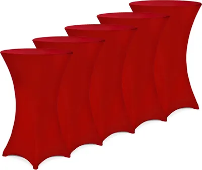 Produktbild von DEUBA® 5x Stehtisch Hussen Ø 60-65 / 70-75 / 80-85cm Viele Farben 30°C Waschbar Verstärkte Standfüße Stehtischhusse Überzug Stretch (Ø 80-85cm, Rot)