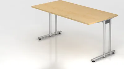 Produktbild von Schreibtisch Mauno | Ahorn | BxT 160x80cm | Arbeitshöhe 72cm | höhenjustierbar 0-10 mm | C-Fuß-Gestell Silber | Rechteckform