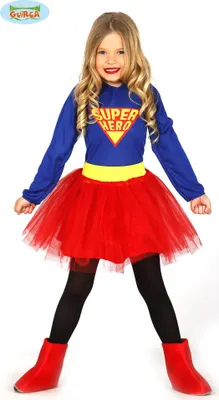 Produktbild von Superheldin Kostüm für Mädchen Super Hero rot blau Kleid, Größe:110/116
