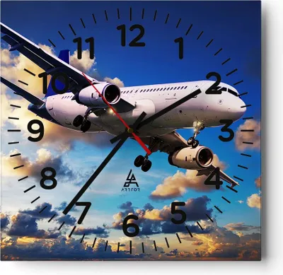Produktbild von Wanduhr - Quadrat - Glasuhr - Flugzeug Flug Reise Fahrzeug - 40x40cm - Schleichendes Uhrwerk - Lautlos - zum Aufhängen bereit - Dekoration Modern - Wanddekoration aus Glas - C4AC40x40-2445