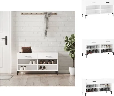 Image de vidaXL Banc à chaussures blanc 102x35x55 cm Bois composite - Étagères à chaussures & Armoires à chaussures