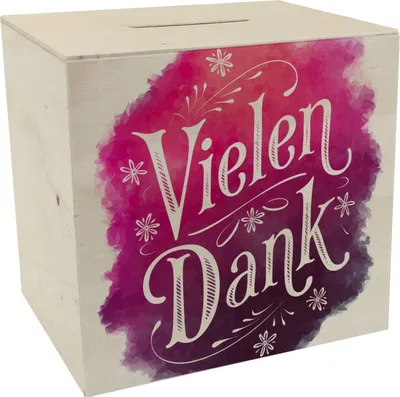 Produktbild von Vielen Dank Aquarelles Blumen Design Spardose aus Holz