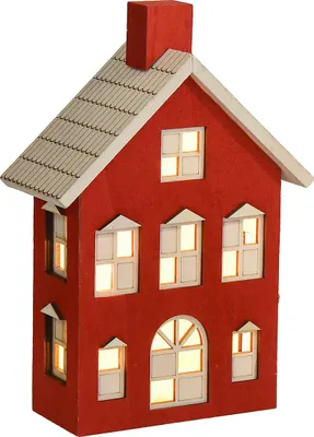 Produktbild von Holzhaus Deko Lichthaus Batterie Weihnachtsdeko Rotweiß H19,5cm