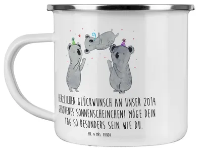 Produktbild von Mr. & Mrs. Panda Emaille Tasse 2014 Geburtstag Sonnenschein - Weiß - Geschenk, Jahrgang, Blechtasse, geliebtes Kind, Jahrgangsgeburtstag, Happy Birthday, becher, Pott