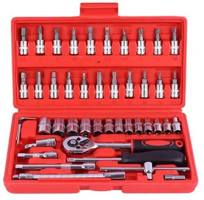 Produktbild von 46-deliges 1/4"-Dopset mit Schnellspanner, Schraubendreherset und Verlängerung für Autos und LKWs