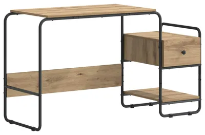 Immagine prodotto di Scrivania con spazio contenitore, finitura artigianale effetto legno quercia, 131,5 x 50 x 75,5 cm
