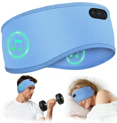 Produktbild von Schlafkopfhörer Stirnband Bluetooth Bambus für Schlafen Sport Blau