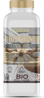 Produktbild von Bioethanol Vanilleduft 96,6% 1L für Kamin Universal Rauchfrei Rußfrei GiDeli