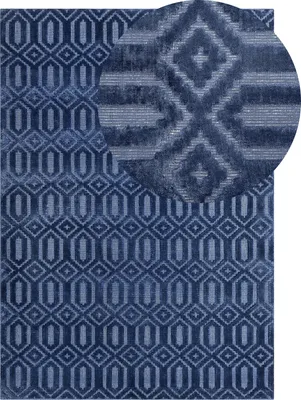 Zdjęcie produktu dla BELIANI Dywan niebieski wiskozowy 160 x 230 cm wzór geometryczny tkany ręcznie do salonu sypialni styl nowoczesny