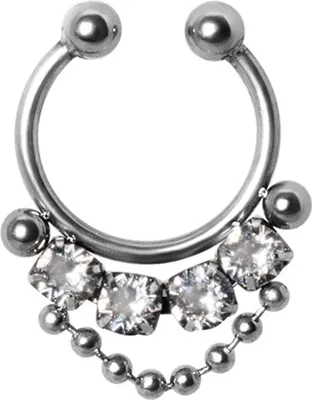 Produktbild von Karisma Edelstahl Fake Septum Ring Kette Kugeln Nasenring Nasenpiercing- 1,2x8mm - Weiss