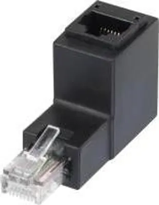 Produktbild von Renkforce RJ45 Netzwerk Adapter CAT 5e 90° nach oben gewinkelt [1x RJ45-Stecker - 1x RJ45-Buchse] 0.00 m Schwarz Renkfo