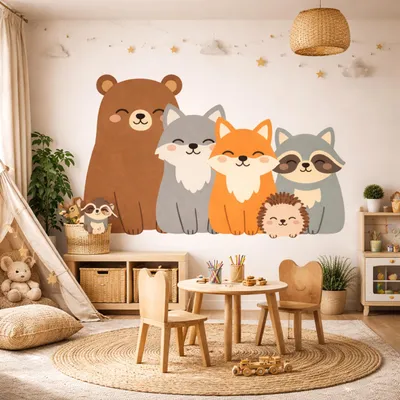 Obrázek produktu pro Decords, samolepka na zeď – roztomilá zvířata z lesa ve stylu kawaii, 260 cm