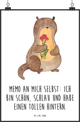 Produktbild von Mr. & Mrs. Panda Bild Otter Blumenstrauß DIN A1 - Weiß - Geschenk, Seeotter, wanddeko, drucke, Positiv, Süß, Achtsamkeit, Plakat, Selbstvertrauen, Kunstdruck, Wandbild