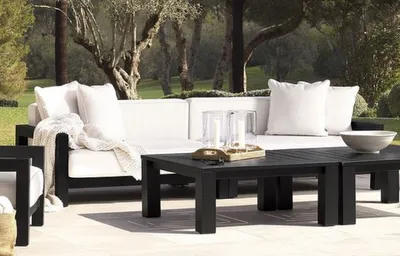 Produktbild von Casa Padrino Luxus Gartensofa Schwarz / Weiß 273,5 x 100 x H. 72 cm - Wetterbeständiges Garten Terrassen Sofa mit Kissen - Hotel Möbel - Luxus Qualität