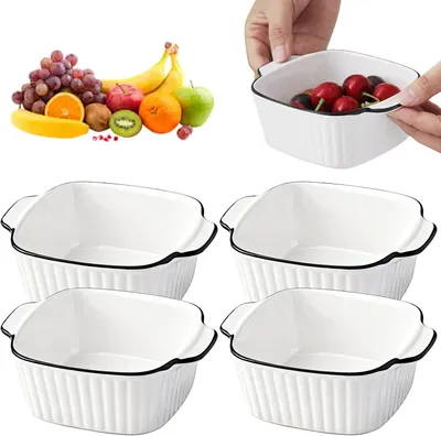 Imagen del producto de Juego de moldes para hornear, de 4 piezas, de cerámica con asas, apilables, aptos para freidoras de aire y hornos