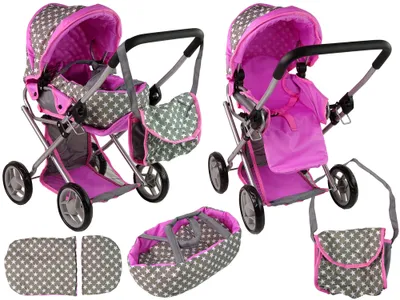 Produktbild von 2in1 Puppenwagen Kinderwagen grau rosa