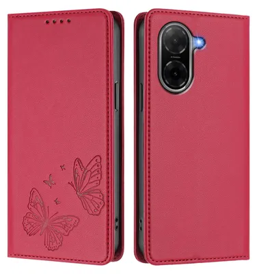 Image de Étui en cuir pour Xiaomi Redmi A5 4G, motif papillon, étui portefeuille à rabat avec support, rouge