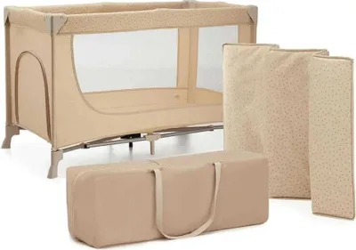 Immagine prodotto di Lettino da viaggio Kinderkraft JOY 2 in 1 - Si ripiega in 5 secondi - Zip laterale - Con borsa per il trasporto - Leggero e robusto - Beige