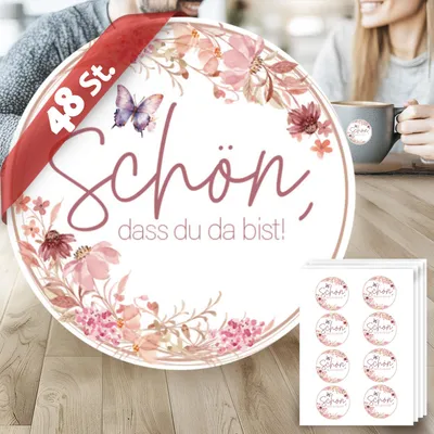 Produktbild von 48 Aufkleber "Schön, dass du da bist" - Floral Butterfly Altrosé