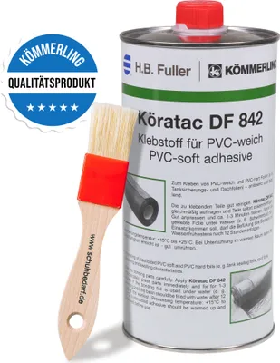 Produktbild von Köratac DF 842 PVC Kleber – Profi-Quellschweißmittel für Teich-, Dachfolien, LKW-Planen & Zelte – 800g Dose inkl. rostfreiem Pinsel – wetterfest & langlebig!