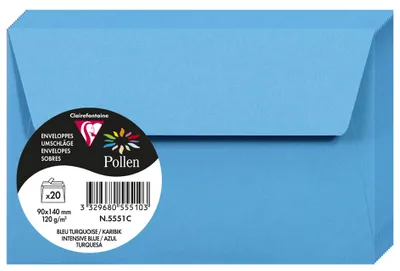 Image de Enveloppes Clairefontaine Pollen turquoise 90 x 140 mm, 120 g, lot de 20