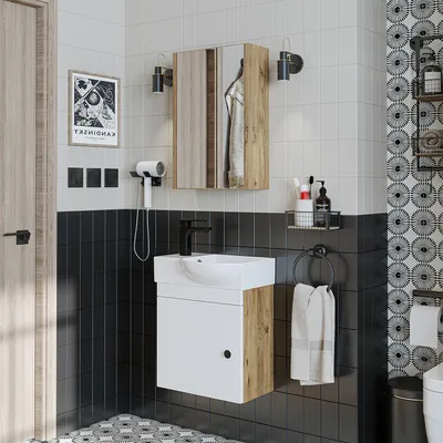 Produktbild von Roomart PUNTO Badmöbel-Set 3-teilig 46.5 cm breit,  Weiß-Eiche