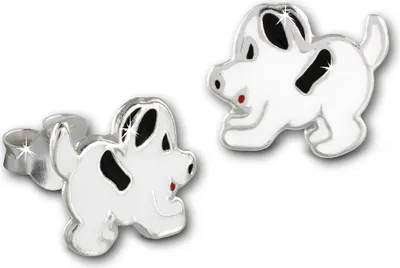 Produktbild von Teenie-Weenie Ohrstecker Kinder Silber weiß schwarz Hündchen Ohrringe SDO8144W