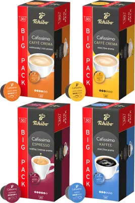 Produktbild von Tchibo Cafissimo Probierset Klassik Edition verschiedene Sorten Caffè Crema, Espresso und Kaffee, 120 Stück (4x30 Kaffeekapseln), nachhaltig & fair gehandelt