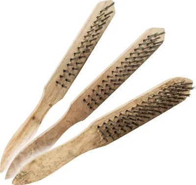 Produktbild von EUROTOOLS Drahtbürstensatz 3-teilig, 2, 3 und 4-reihig, Stahldraht mit Holzgriff