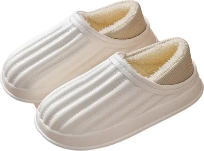 Produktbild von ASKSA Wasserdicht Warme Hausschuhe Herren Damen Winter Pantoffeln Kuschelig Gefuettert Pluesch Outdoor Gartenschuhe, Weiss, Groesse: 38-39