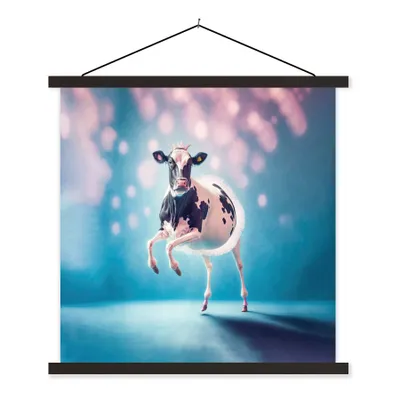 Produktbild von MuchoWow® Textilposter Kuh - Krone - Ballett - Blau - Rosa - Kinder 90x90 cm mit schwarzem Rahmen - Magnetisches