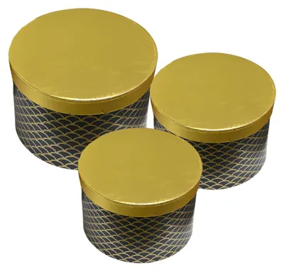 Produktbild von Clayre & Eef Aufbewahrungsbox 3er Set Ø 25x17 / Ø 23x16 / Ø 21x14 cm Goldfarbig Schwarz Karton