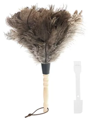 Staubwedel aus Straußenfedern, braun, mit Holzgriff, 1 Stück