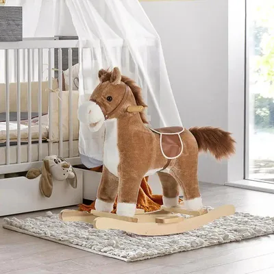 Image de Cheval à bascule pour enfants - Cheval à bascule en bois - Pour bébés de 0 à 36 mois - Capacité de charge : 10 kg - Jouet avec effets sonores - Vert armée