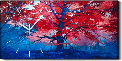 Produktbild von Dekor Leinwand Uhr Wandbilder 60x30 Landschaft Herbst Baum Wald Malerei - weiße Hände