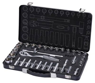 Immagine prodotto di Valigetta chiavi a bussola e cricchetto, kit attrezzi per auto, officina, fai-da-te, con attacco 1/2", 34 pezzi
