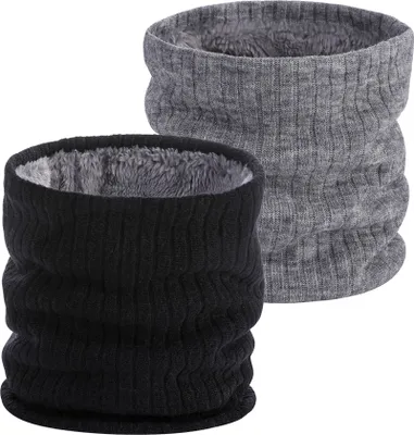 Produktbild von ALSTER HERZ® 2x Praktischer Loopschal Schwarz+Grau, Schlauchschal mit Fleece, Halswärmer, Loopschal, A0322