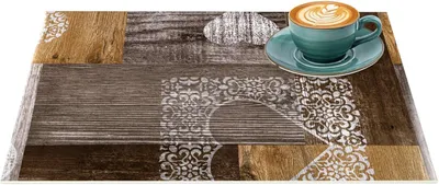 Produktbild von Platzset Tischset abwaschbar PVC Platzdeckchen rutschfest Tischuntersetzer Hitzebeständig Esstisch waschbar für drinnen & draußen Holz Herz Liebe Uni 30x45cm
