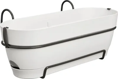 Produktbild von elho® Vibia campana Pflanzkasten Seidenweiß 50 cm mit Halter allin1 - Kunststoff