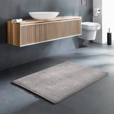 Obrázek produktu pro Uniqoos® Podložka pod umyvadlo/do sprchy/vany, 100% bavlna, světle šedá – pratelná na 30°C, rychle schnoucí, protiskluzová spodní strana