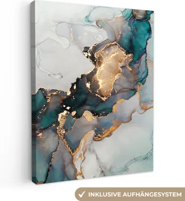 Obrázek produktu pro Nástěnné umění obývací pokoj 60x80 cm - Abstraktní a moderní - Modrá - Zlatá, plátno obraz, nástěnná dekorace, malba