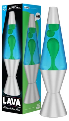 Produktbild von LAVA® - Lampe 2124, grünes Wachs, blaue Flüssigkeit,silberner Sockel und Deckel,