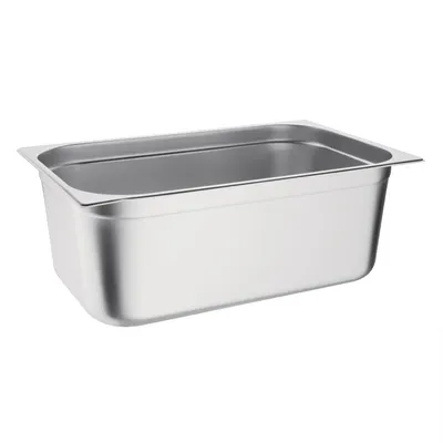 A stainless steel food pan is shown against a white background.